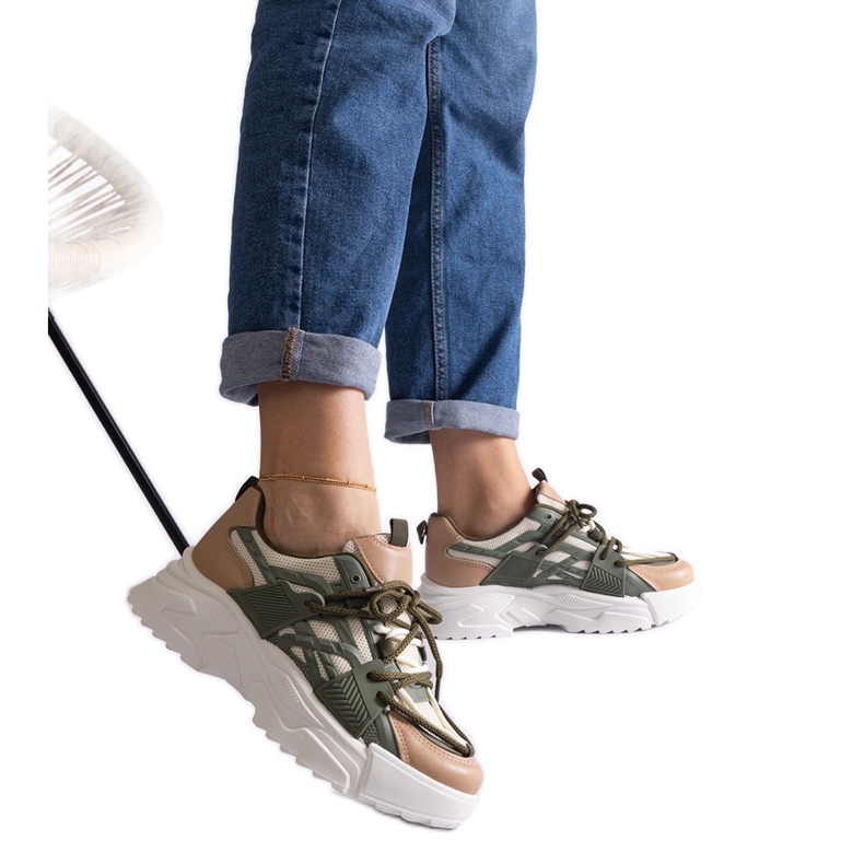 Baskets vertes et beiges pour femme