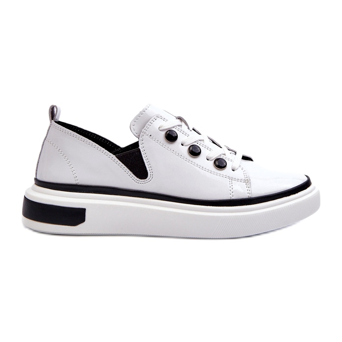 S.Barski Chaussures de sport pour femmes laquées en cuir LR535 blanc blanche
