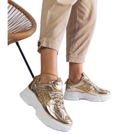 Baskets féminines dorées avec inserts paillettes