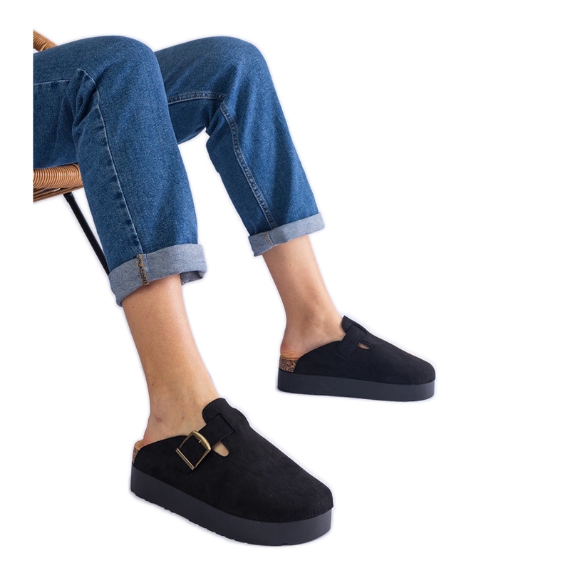 Blacks Women's Slippers sur la plate-forme avec une boucle le noir