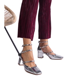 Les pompes en argent ont été vernies sur un poteau avec des boucles