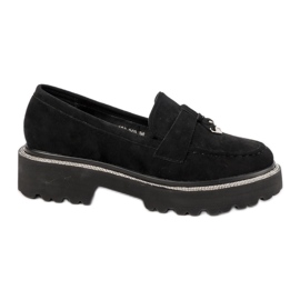 Mocassins en daim noir avec des zircons le noir