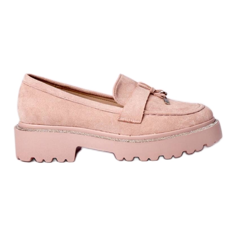 Mocassins roses en poudre pour femmes avec franges