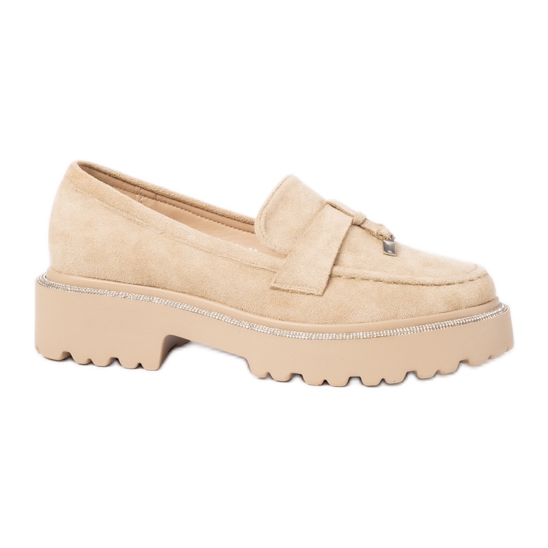 Mocasins en daim des femmes avec des franges kaki beige