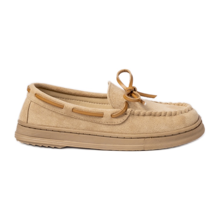 Mocassins en daim beige des femmes avec un arc
