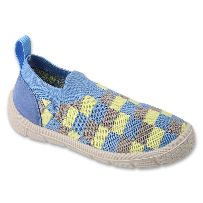 Pantoufles pour enfants de Befado insérées dans Blue Checkered 102x029 bleu