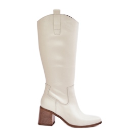 Bottes en cuir devant le genou sur le Zazoo 3675 White Post blanc