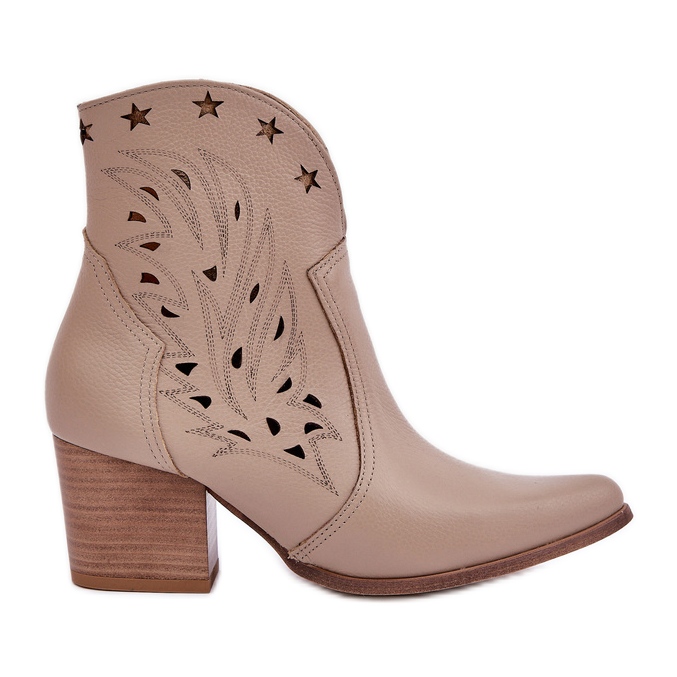Lewski Shoes Bottes de cowboy en cuir ouvert sur le pilier Lewski 3613 beige foncé