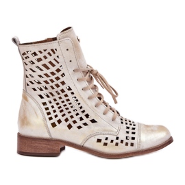 Zazoo 2627 Bottes dorées en cuir en cuir ouvert essuyées d'or