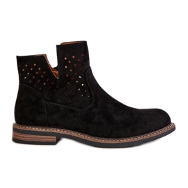 Bottes à thèmes plates avec une tige noire supérieure ouverte le noir