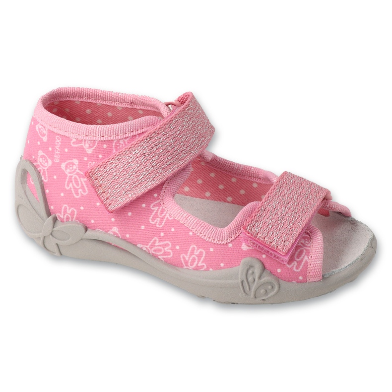 Chaussons enfant Befado avec velcro, insert en cuir 342P066, rose