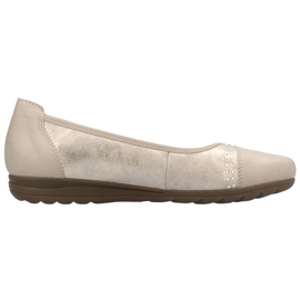 Ballerines en cuir féminines avec zircons confortables or / beige Rieker L9353-62
