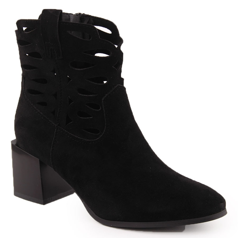 M. DASZYŃSKI Bottes de femmes sur le post en daim noir ouvert noir le noir