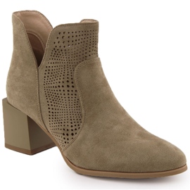Bottes pour femmes sur le pilier de l'ouverture en daim beige sombre M. Daszyński SA217-6