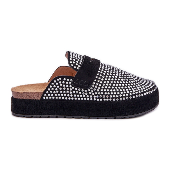 Les tongs pour femmes décorés de zircons sur la plate-forme noire le noir Les tongs pour femmes décorés de zircons sur la plate-forme noire le noir