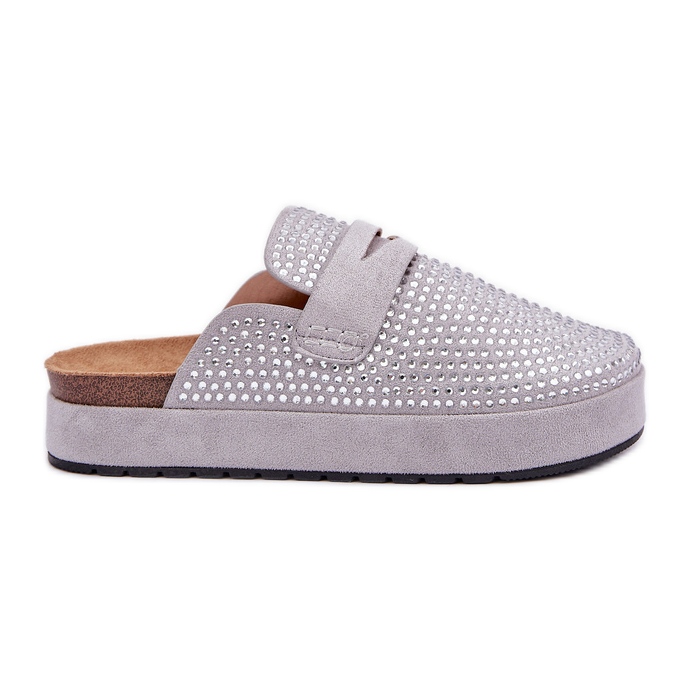 Les tongs pour femmes décorés de zircons sur la plate-forme gris Les tongs pour femmes décorés de zircons sur la plate-forme gris