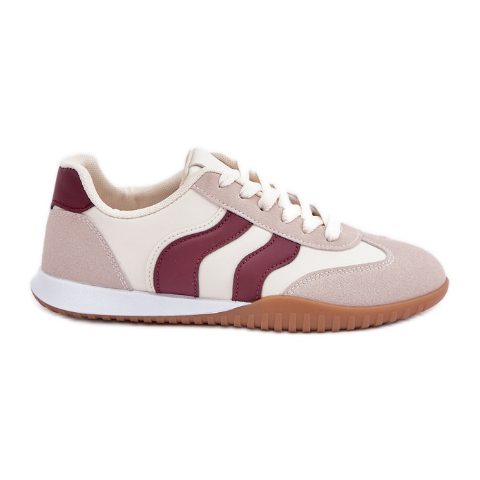 Baskets féminines classiques avec en cuir écologique beige-burgundy