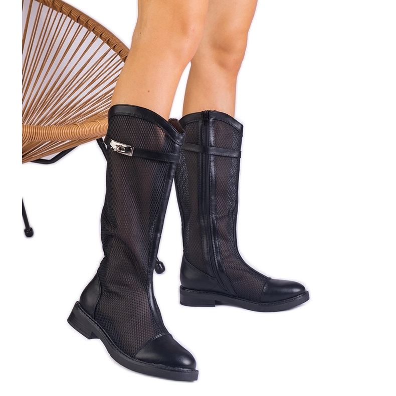 Bottes en mailles noires le noir