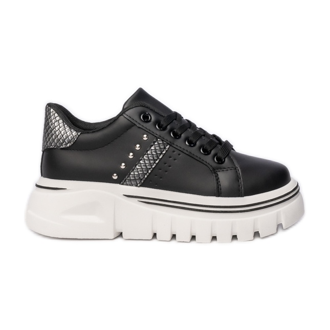 Baskets pour femmes sur la plate-forme noire avec strass le noir