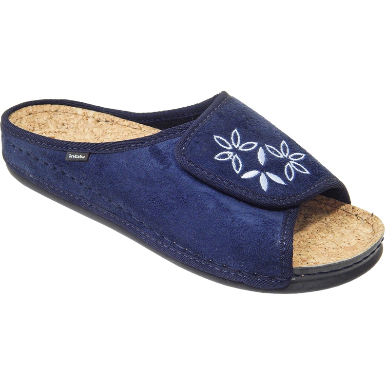 Blue de pantoufles pour femmes Inblu Korków 155d153 avec broderie bleu Blue de pantoufles pour femmes Inblu Korków 155d153 avec broderie bleu