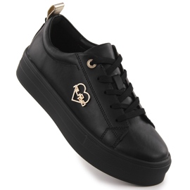 Chaussures en cuir pour femmes sur la plateforme Czarne Filippo 3533 noir