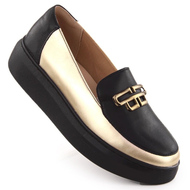 Chaussures en cuir pour femmes sur la plate-forme noire et or T.Sokolski W25-499 le noir