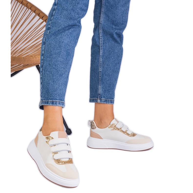 Les baskets pour femmes beige pour le velcro décorées de paillettes Les baskets pour femmes beige pour le velcro décorées de paillettes