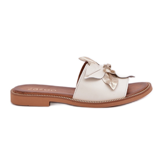 Pantoufles avec décoration en cuir naturel zazoo 3667 blanc blanche Pantoufles avec décoration en cuir naturel zazoo 3667 blanc blanche
