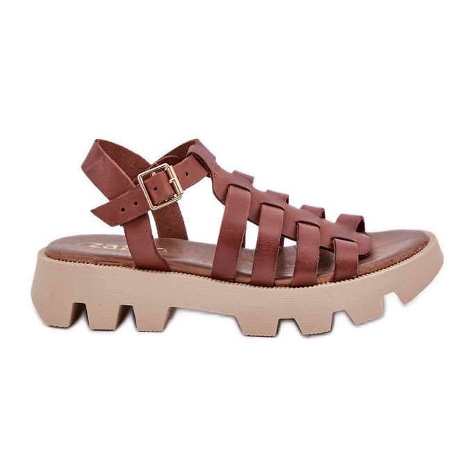 Sandales en cuir pour femmes Zazoo 3695 marron brun