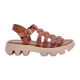Sandales en cuir pour femmes Zazoo 3695 Camel brun