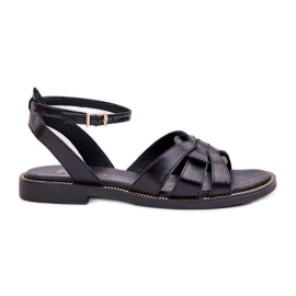 Sandales en cuir pour femmes avec talons plats zazoo 3688 noir