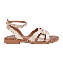Sandales en cuir pour femmes avec talons plats Zazoo 3688 Zlotys doré
