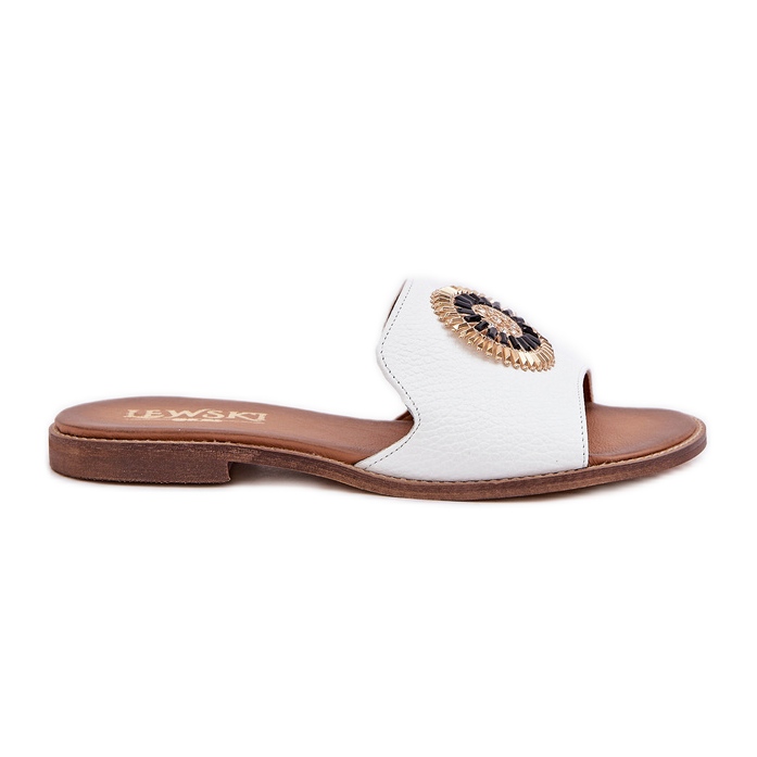 Lewski Shoes Les tongs en cuir avec décoration Lewski 3047 / o à thèmes plates blanche Lewski Shoes Les tongs en cuir avec décoration Lewski 3047 / o à thèmes plates blanche