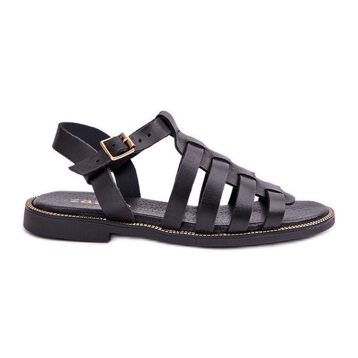 Sandales en cuir avec talons plats zazoo 3686 noir le noir