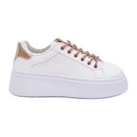 Baskets sur une plate-forme avec lacets décoratifs blancs et or