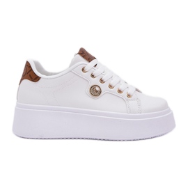 Baskets en cuir Eco sur une plate-forme avec un détail brun doré blanche