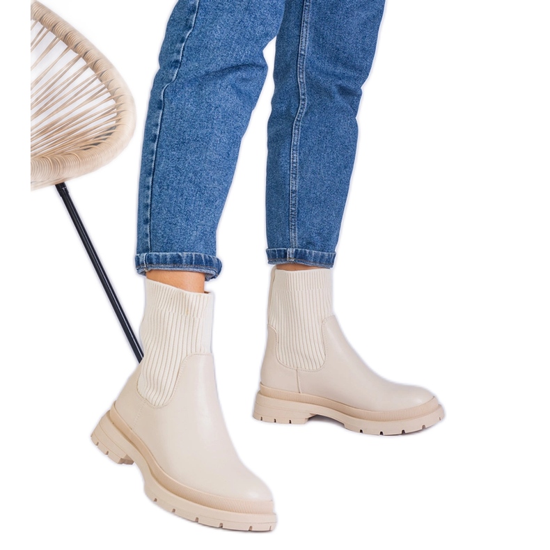 Bottines beiges avec tige en tissu