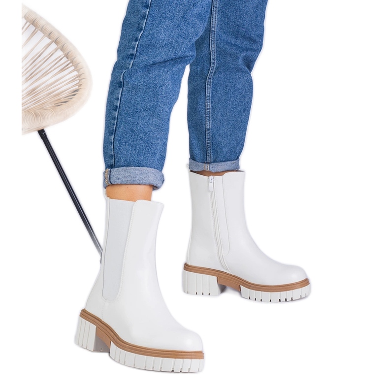 Bottes de cheville blanche avec écot blanc