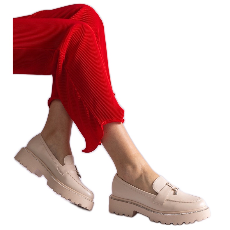 Mocassins beige eco -reather décorés de zircons