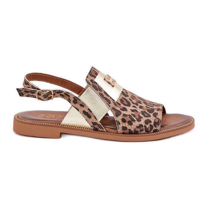 Zazoo 40385 Sandales en cuir féminines avec imprimé léopard marron brun