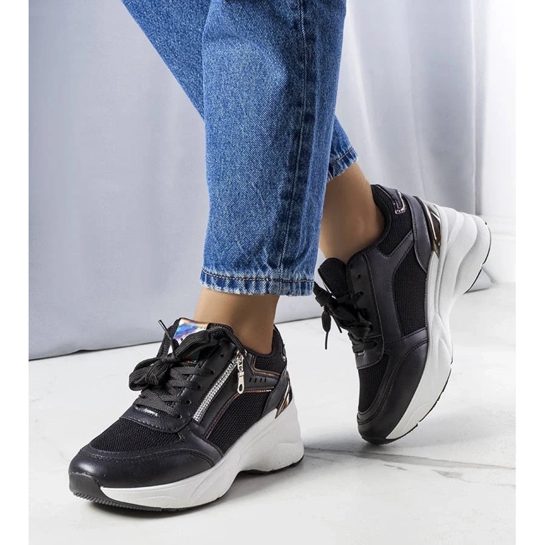 D/GMR Baskets compensées noires Stacey le noir
