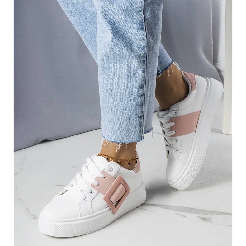 D/GMR Baskets blanches ornées d'une boucle Toni rose