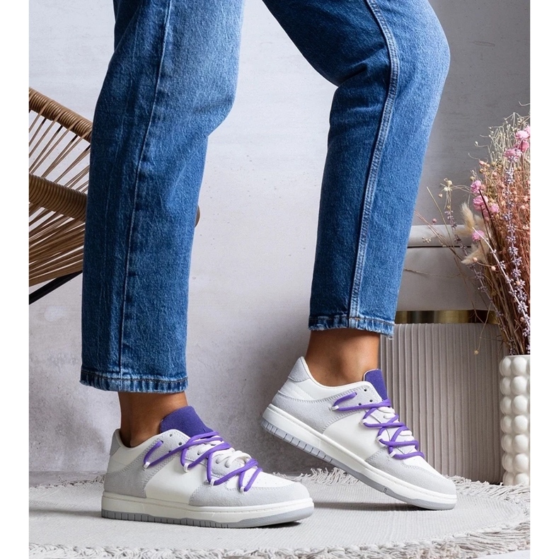 D/GMR Baskets grises baskets pour femmes lacets violets arcobaleno