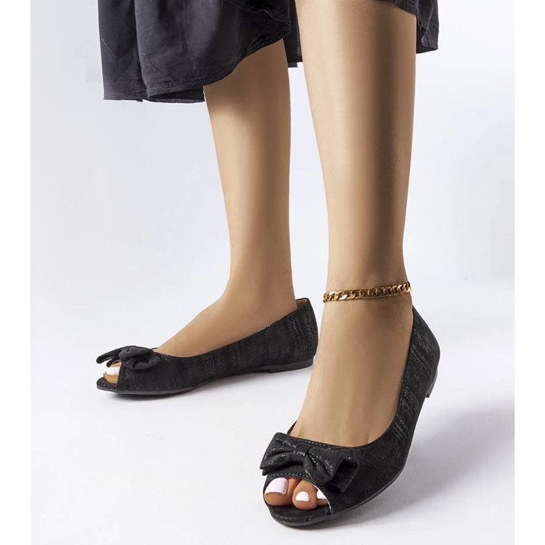 D/GMR Ballerines métallisées noires à nœud Hawk le noir