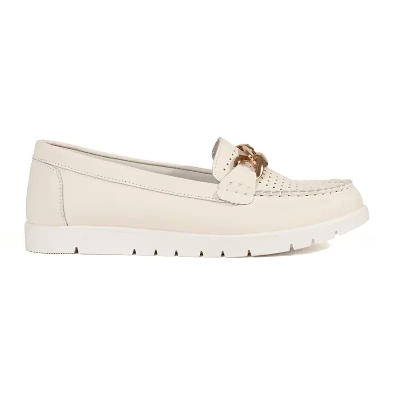 Goodin Mocassins beige légers en cuir avec une chaîne sur la plate-forme