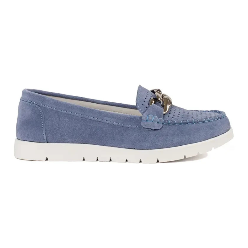 Goodin Mocassins bleus en cuir avec une chaîne sur la plate-forme