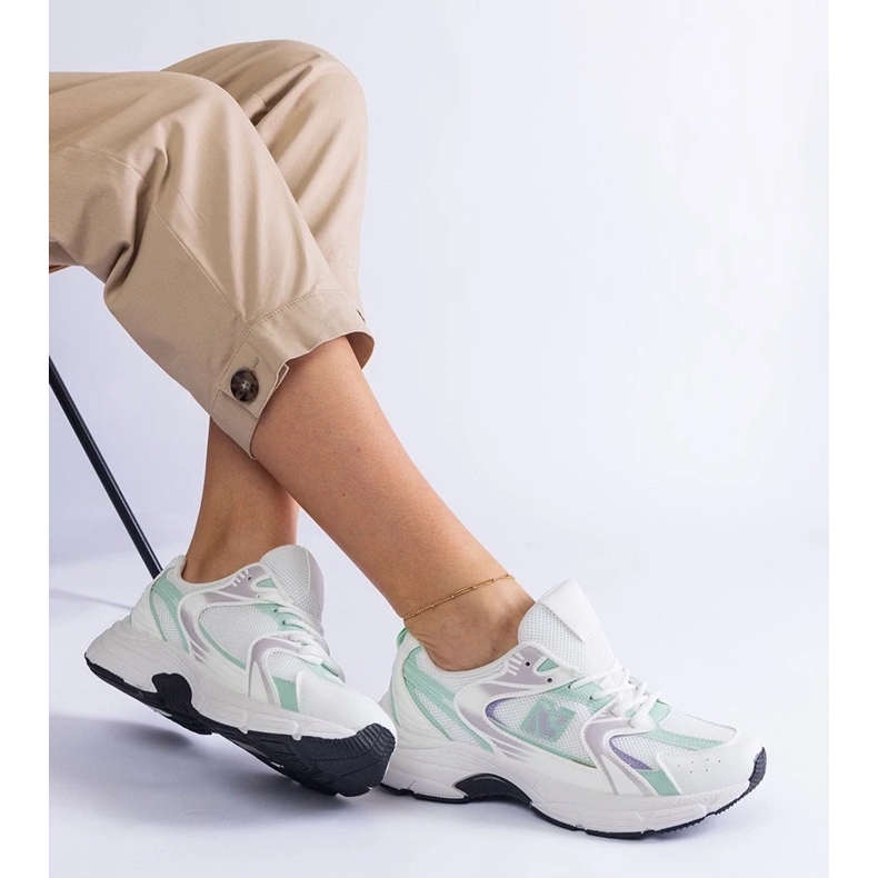 D/CEO Chaussures de sport blanches et vertes pour femmes baskets Sedilla