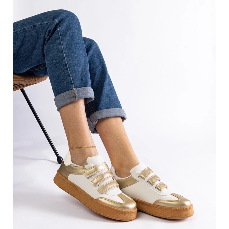 D/CEO Baskets Mena dorées à fermeture velcro d'or