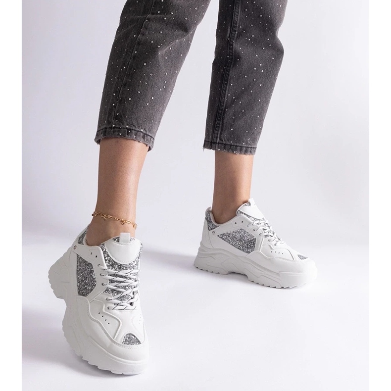 D/CEO Baskets femme blanches avec empiècements pailletés Caraballo