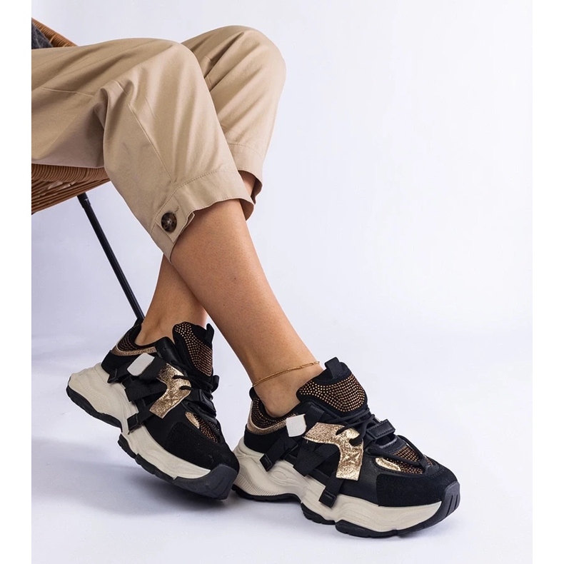 D/CEO Baskets noires avec empiècements Candra dorés le noir D/CEO Baskets noires avec empiècements Candra dorés le noir